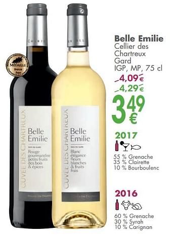 Promoties Belle emilie cellier des chartreux gard - Rode wijnen - Geldig van 05/06/2018 tot 02/07/2018 bij Cora