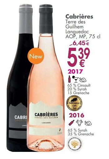 Promoties Cabrières terre des guilhem languedoc - Rosé wijnen - Geldig van 05/06/2018 tot 02/07/2018 bij Cora