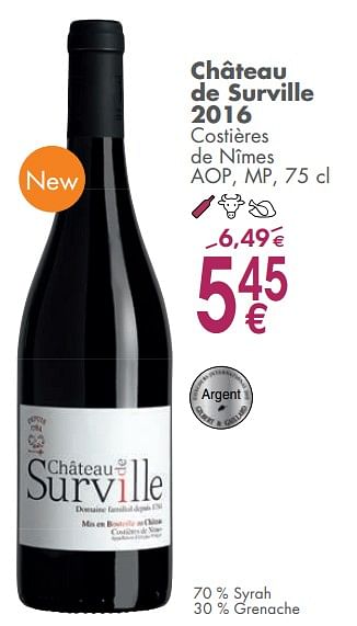 Promotions Château de surville 2016 costières de nîmes - Vins rouges - Valide de 05/06/2018 à 02/07/2018 chez Cora