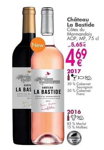 Promoties Château la bastide côtes du marmandais - Rosé wijnen - Geldig van 05/06/2018 tot 02/07/2018 bij Cora