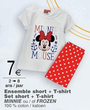 Promoties Ensemble short + t-shirt set short + t-shirt minnie ou - of frozen - Huismerk - Cora - Geldig van 05/06/2018 tot 18/06/2018 bij Cora