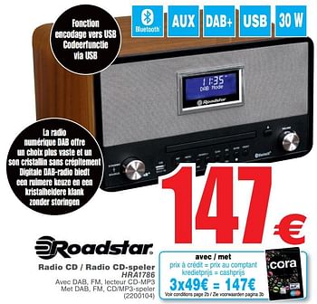Promoties Roadstar radio cd -radio cd-speler hra1786 - Roadstar - Geldig van 05/06/2018 tot 18/06/2018 bij Cora