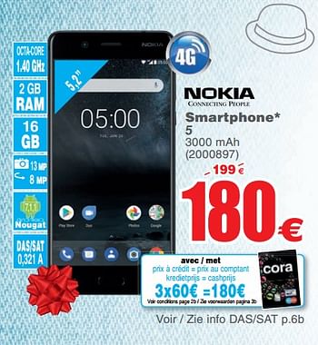 Promotions Nokia smartphone 5 - Nokia - Valide de 05/06/2018 à 18/06/2018 chez Cora