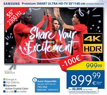 Promotions Samsung premium smart ultra hd-tv 55``-140 cm ue55mu7000lxxn - Samsung - Valide de 01/06/2018 à 30/06/2018 chez Eldi