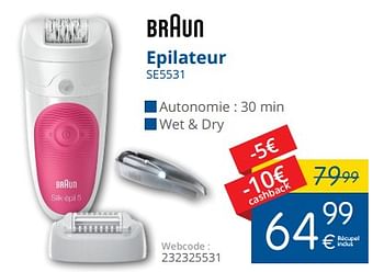 Promotions Braun epilateur se5531 - Braun - Valide de 01/06/2018 à 30/06/2018 chez Eldi