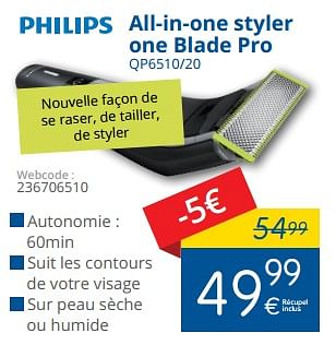 Promotions Philips all-in-one styler one blade pro qp6510-20 - Philips - Valide de 01/06/2018 à 30/06/2018 chez Eldi