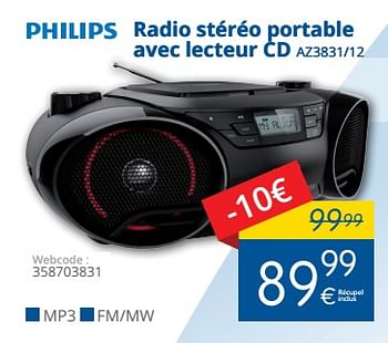 Promotions Philips radio stéréo portable avec lecteur cd az3831-12 - Philips - Valide de 01/06/2018 à 30/06/2018 chez Eldi