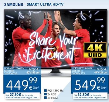 Promotions Samsung smart ultra hd-tv ue40mu6120wxxn - Samsung - Valide de 01/06/2018 à 30/06/2018 chez Eldi