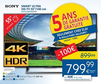Promotions Sony smart ultra hd-tv 55``-140 cm kd55xe8096baep - Sony - Valide de 01/06/2018 à 30/06/2018 chez Eldi