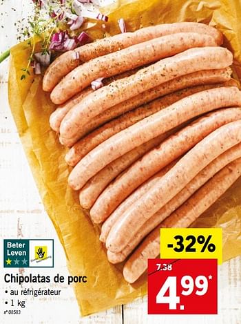 Promotions Chipolatas de porc - Produit maison - Lidl - Valide de 11/06/2018 à 16/06/2018 chez Lidl