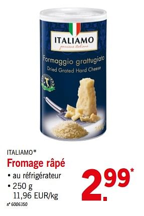 Promotions Fromage râpé - Italiamo - Valide de 11/06/2018 à 16/06/2018 chez Lidl