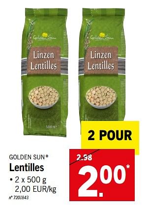 Promoties Lentilles - Golden Sun - Geldig van 11/06/2018 tot 16/06/2018 bij Lidl