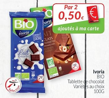 Promotions Ivoria bio tablette de chocolat - Ivoria  - Valide de 01/06/2018 à 30/06/2018 chez Intermarche