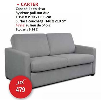 Promotions Carter canapé-lit en tissu - Produit maison - Weba - Valide de 30/05/2018 à 28/06/2018 chez Weba