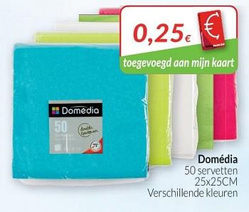 Promoties Domédia 50 servetten verschillende kleuren - Domédia - Geldig van 01/06/2018 tot 30/06/2018 bij Intermarche