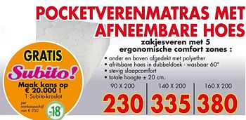 Promoties Pocketverenmatras met afneembare hoes - Huismerk - EmDecor - Geldig van 01/06/2018 tot 30/06/2018 bij Emdecor