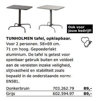Promoties Tunholmen tafel, oplapbaar - Huismerk - Ikea - Geldig van 01/06/2018 tot 30/09/2018 bij Ikea