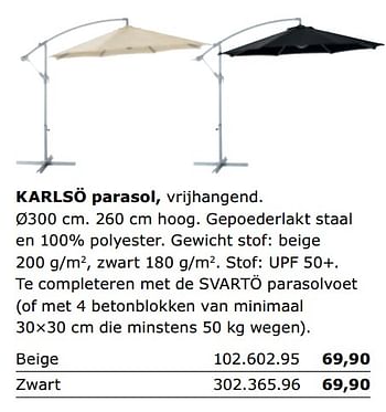 Promoties Karlso parasol - Huismerk - Ikea - Geldig van 01/06/2018 tot 30/09/2018 bij Ikea