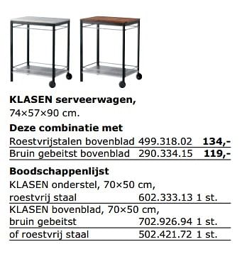Allergie schetsen Vertrouwelijk Huismerk - Ikea Klasen serveerwagen, deze combinatie met roestvrijstalen  bovenblad - Promotie bij Ikea