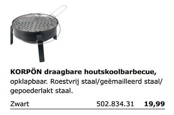 Promoties Korpon draagbare houtskoolbarbecue - Huismerk - Ikea - Geldig van 01/06/2018 tot 30/09/2018 bij Ikea