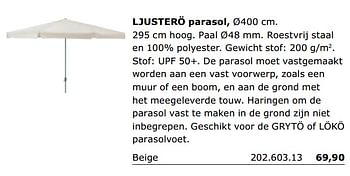 Promoties Ljustero parasol - Huismerk - Ikea - Geldig van 01/06/2018 tot 30/09/2018 bij Ikea