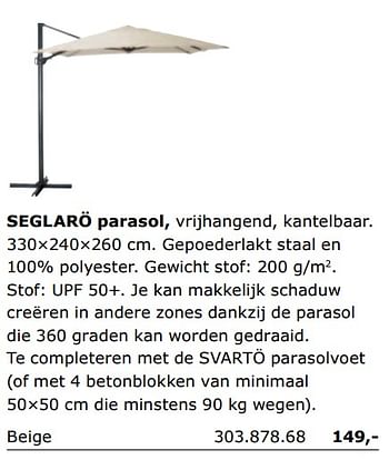 Promotions Seglaro parasol - Produit maison - Ikea - Valide de 01/06/2018 à 30/09/2018 chez Ikea