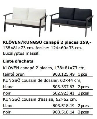 Promotions Kloven - kungso canapé 2 places - Produit maison - Ikea - Valide de 01/06/2018 à 30/09/2018 chez Ikea