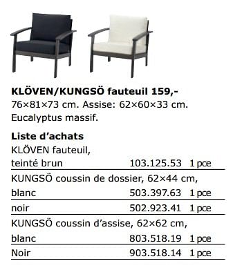 Promotions Kloven - kungso fauteuil - Produit maison - Ikea - Valide de 01/06/2018 à 30/09/2018 chez Ikea