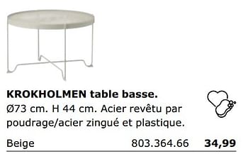 Promotions Krokholmen table basse - Produit maison - Ikea - Valide de 01/06/2018 à 30/09/2018 chez Ikea