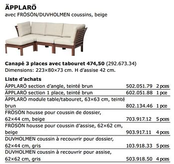 Promotions Applaro canapé 3 places met tabouret - Produit maison - Ikea - Valide de 01/06/2018 à 30/09/2018 chez Ikea