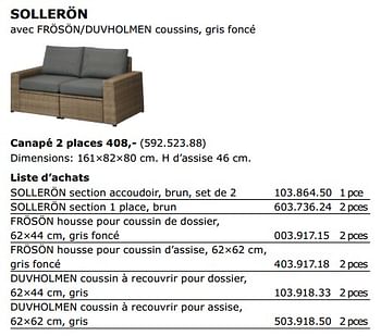 Promotions Solleron canapé 2 places - Produit maison - Ikea - Valide de 01/06/2018 à 30/09/2018 chez Ikea