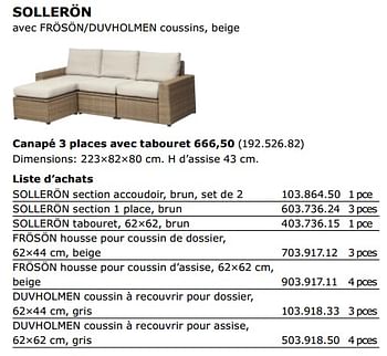 Promoties Solleron canapé 3 places avec tabouret - Huismerk - Ikea - Geldig van 01/06/2018 tot 30/09/2018 bij Ikea
