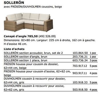 Promotions Solleron canapé d`angle - Produit maison - Ikea - Valide de 01/06/2018 à 30/09/2018 chez Ikea
