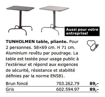 Promotions Tunholmen table, pliante - Produit maison - Ikea - Valide de 01/06/2018 à 30/09/2018 chez Ikea
