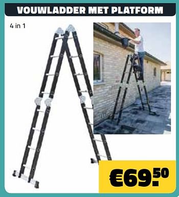 Promoties Vouwladder met platform 4 in 1 - Huismerk - Bouwcenter Frans Vlaeminck - Geldig van 10/06/2018 tot 30/06/2018 bij Bouwcenter Frans Vlaeminck