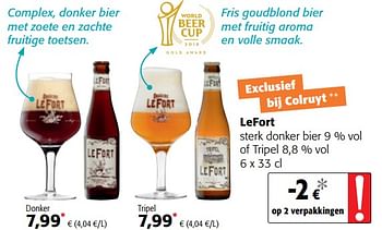 Promoties Lefort sterk donker bier of tripel - Lefort - Geldig van 06/06/2018 tot 19/06/2018 bij Colruyt