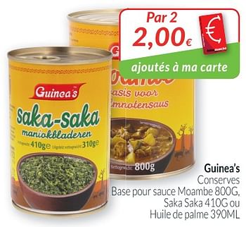 Promotions Guinea`s conserves base pour sauce maambe - Guineas - Valide de 01/06/2018 à 30/06/2018 chez Intermarche