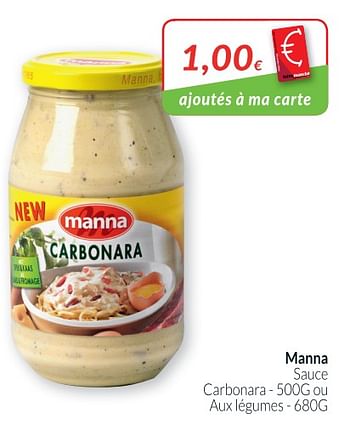 Promotions Manna sauce carbonara - Manna - Valide de 01/06/2018 à 30/06/2018 chez Intermarche