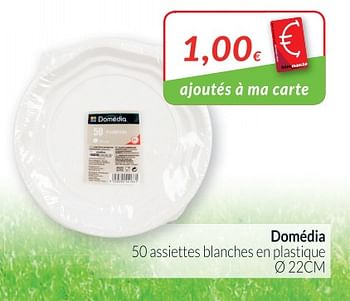 Promotions Domédia 50 assiettes blanches en plastique - Domédia - Valide de 01/06/2018 à 30/06/2018 chez Intermarche