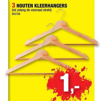 Promoties 3 houten kleerhangers - Merk onbekend - Geldig van 06/06/2018 tot 17/06/2018 bij Hubo