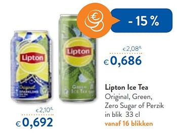 Promoties Lipton ice tea original, green, zero sugar of perzik - Lipton - Geldig van 06/06/2018 tot 19/06/2018 bij OKay