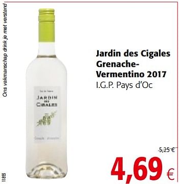 Promoties Jardin des cigales grenachevermentino 2017 i.g.p. pays d`oc - Witte wijnen - Geldig van 06/06/2018 tot 19/06/2018 bij Colruyt