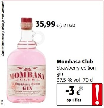 Promotions Mombasa club strawberry edition gin - Mombasa - Valide de 06/06/2018 à 19/06/2018 chez Colruyt