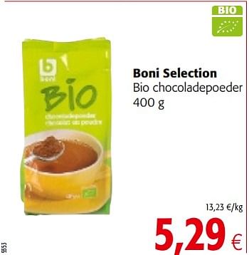 Promoties Boni selection bio chocoladepoeder - Boni - Geldig van 06/06/2018 tot 19/06/2018 bij Colruyt