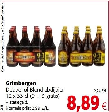 Promoties Grimbergen dubbel of blond abdijbier - Grimbergen - Geldig van 06/06/2018 tot 19/06/2018 bij Colruyt