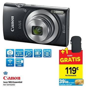 Promoties Canon fototoestel ixus 185 essential - Canon - Geldig van 06/06/2018 tot 18/06/2018 bij Carrefour