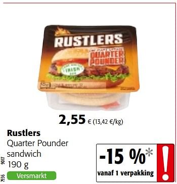 Promoties Rustlers quarter pounder sandwich - Rustlers - Geldig van 06/06/2018 tot 19/06/2018 bij Colruyt