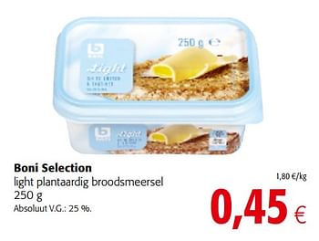 Promoties Boni selection light plantaardig broodsmeersel - Boni - Geldig van 06/06/2018 tot 19/06/2018 bij Colruyt