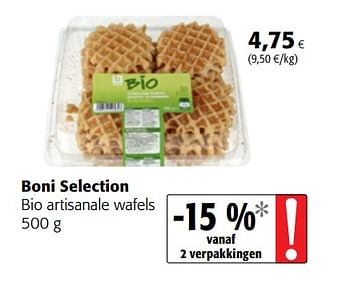 Promoties Boni selection bio artisanale wafels - Boni - Geldig van 06/06/2018 tot 19/06/2018 bij Colruyt