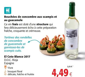 Promotions El coto blanco 2017 d.o.c. rioja espagne - Vins blancs - Valide de 06/06/2018 à 19/06/2018 chez Colruyt